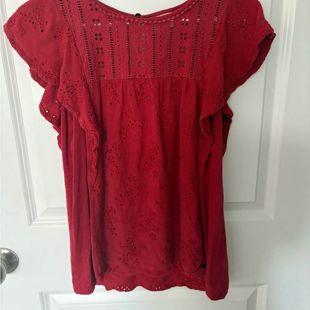 Knox Rose Red Eyelet Blouse